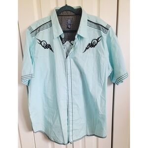 Black Jack DUD Embroidered Western Shirt‎ Cross Tribal Design Short Sleeve 3XL